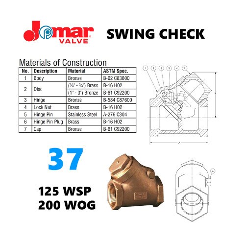 1-1/2" Swing Check Valve 125 PSI