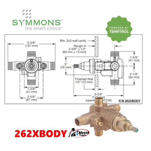 SYMMONS 262XBODY Temptrol Shower Mixing Valve With Stops